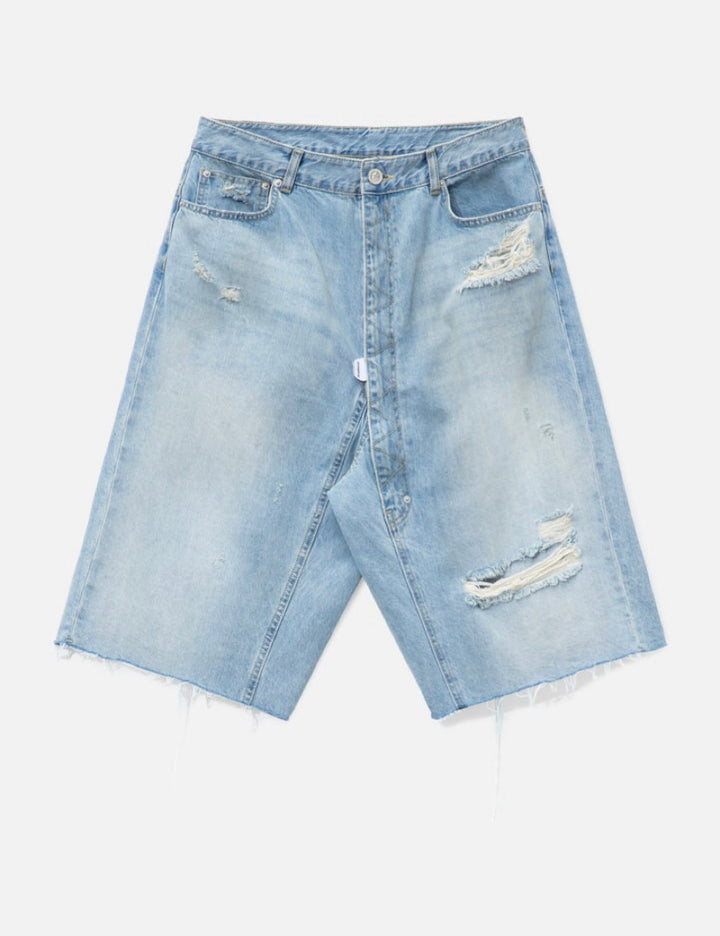 Long Zipper Fly Denim Shorts