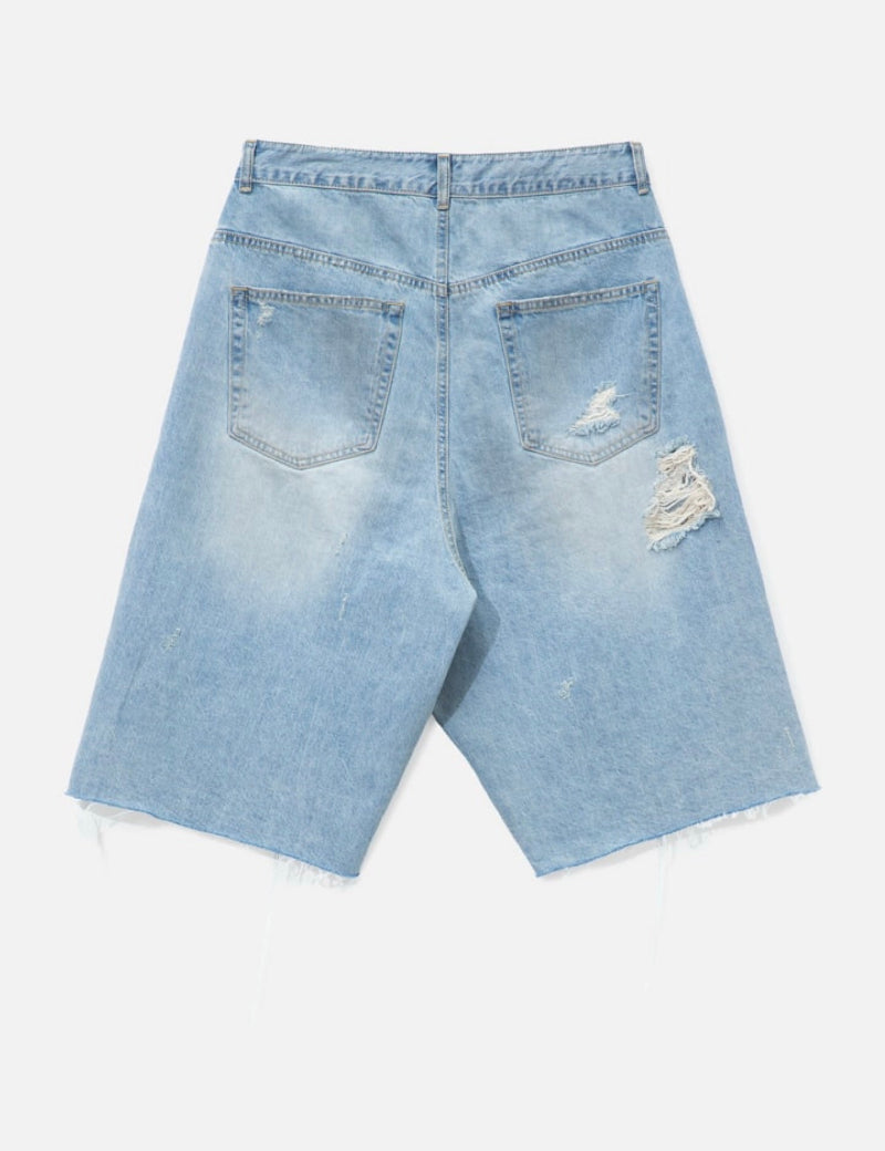 Long Zipper Fly Denim Shorts
