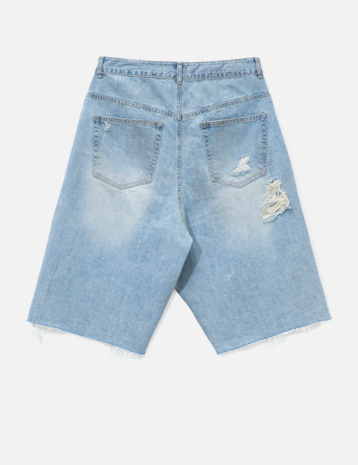Long Zipper Fly Denim Shorts