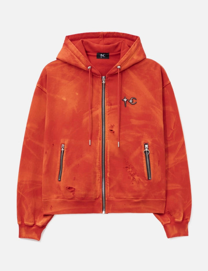 Two Tone Washed Zip-Up Hoodie(Orange)