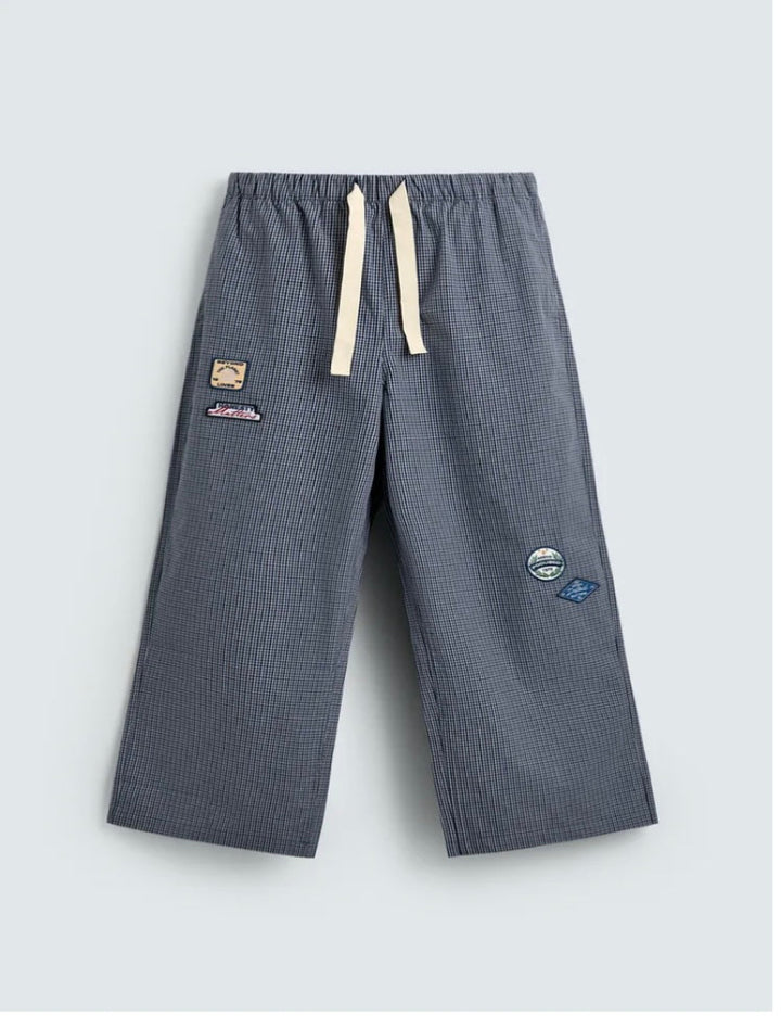 Multi-Patch Gingham Relaxed Trousers