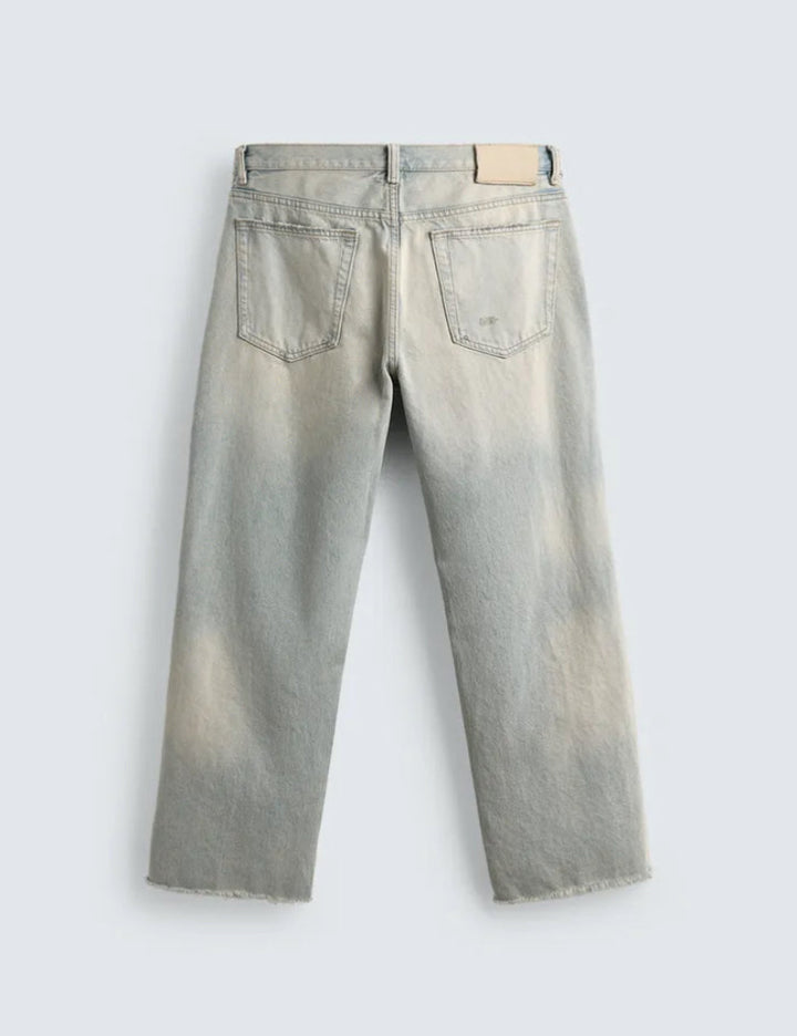 Faded Tint Distressed Straight-Leg Jeans