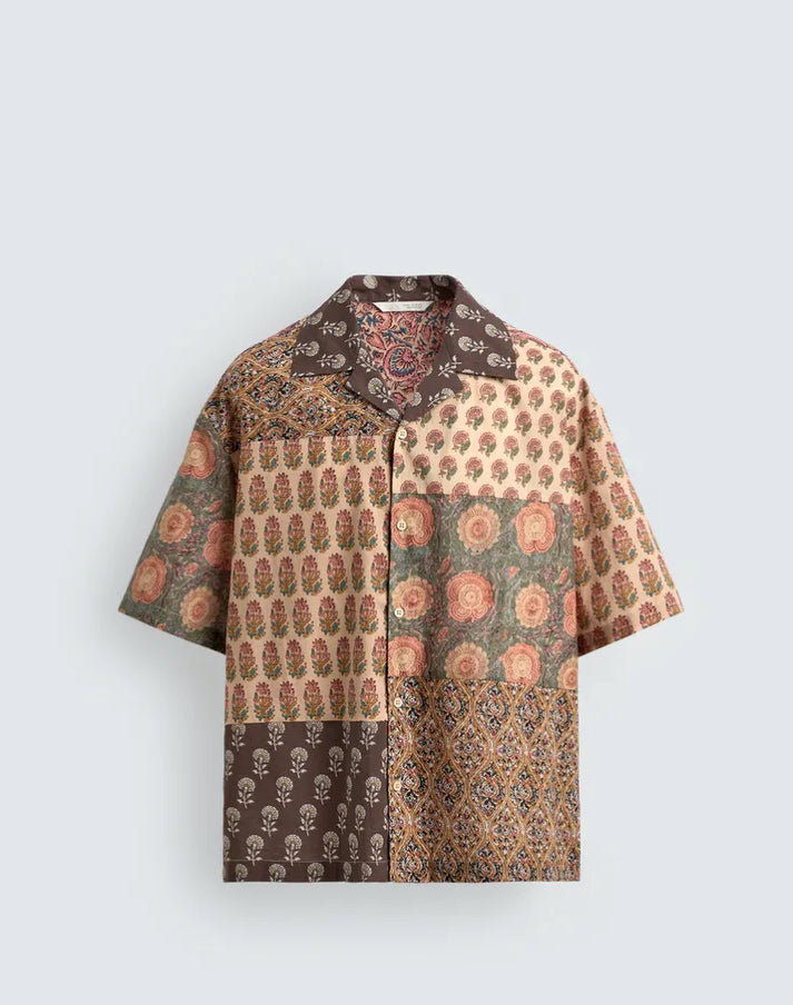 Relaxed Fit Patchwork Print Shirt